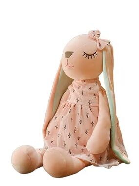Bunny Plush Doll 13.8” Soft Stuffed Animal Pink Dress Nursery Decor Gift
